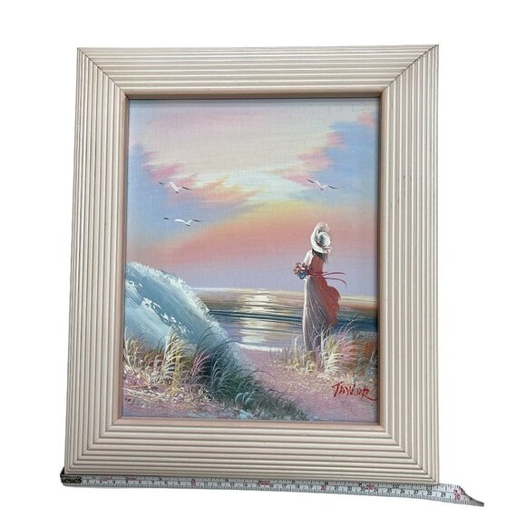 Framed Signed Painting Sea Scene With Girl and Bird, Original Acrylic on Canvas - Picture 6 of 7